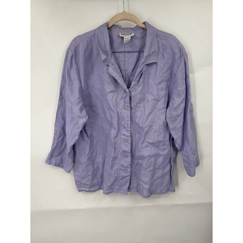 VTG Bagatelle 100%‎ Linen Button Shirt Women L Purple Minimalist Beach Summer